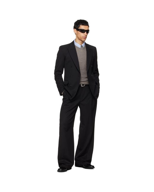 TONYWACK Black Wool Double-Breasted Tailored Blazer for men