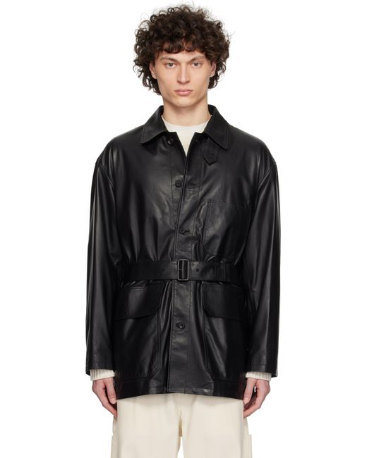 YLÈVE Black Glove Coverall Leather Jacket for men