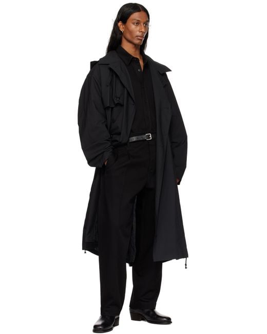 Lemaire Black Light Hooded Trench Coat for men