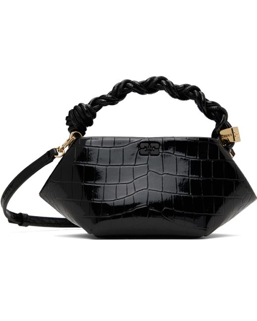 Ganni ブラック ミニ Bou クロコエンボス パテント バッグ Black