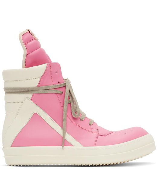 Rick Owens Pink & Off-white Geobasket High Sneakers for men