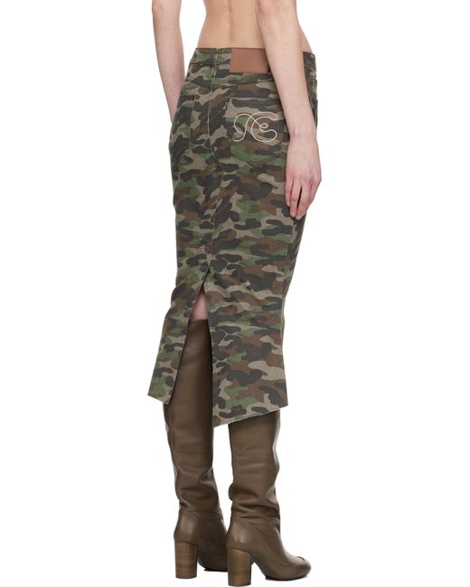 Fax Copy Express Black Camouflage Fishtail Denim Midi Skirt