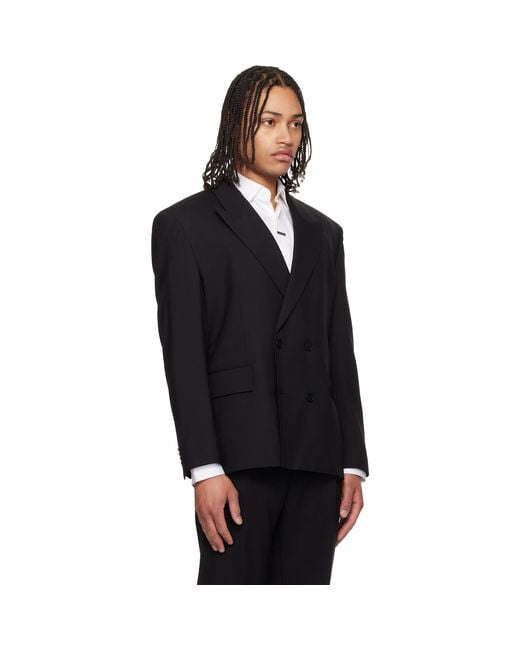 HUGO Black Double-Breasted Wool-Blend Twill Blazer for men