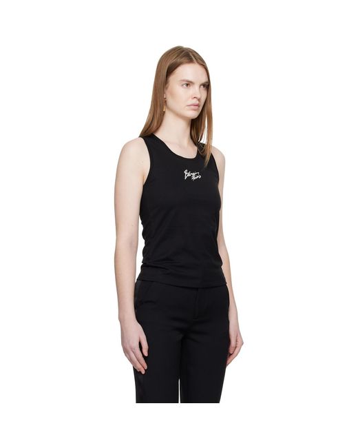 Balmain Black Relaxed Paris' Brush Print Tank Top