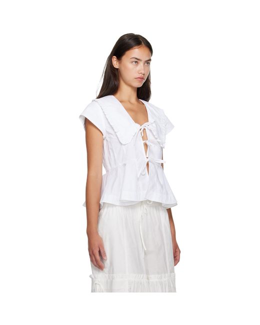 Ganni White Cotton Poplin Blouse