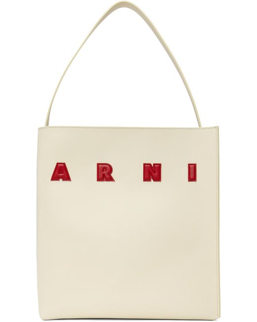Marni Natural Off-white Medium Leather Museo Patches Tote
