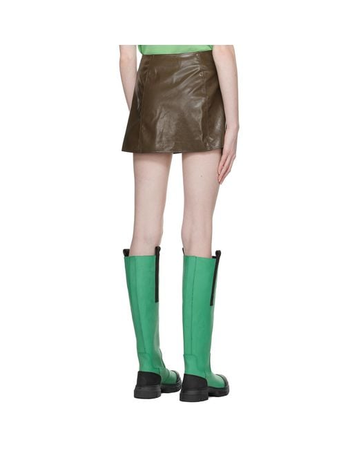 Ganni Green Brown Patent Faux-leather Miniskirt