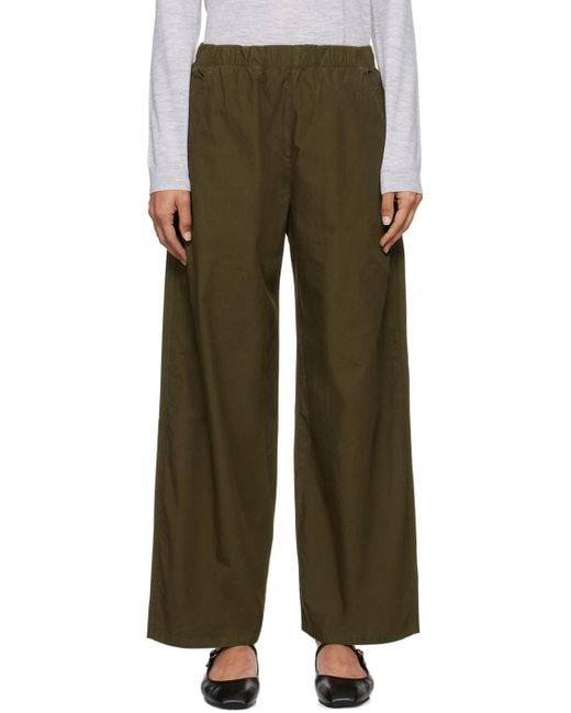 Leset Green Garment-Washed Cotton Poplin Wide-Leg Trousers