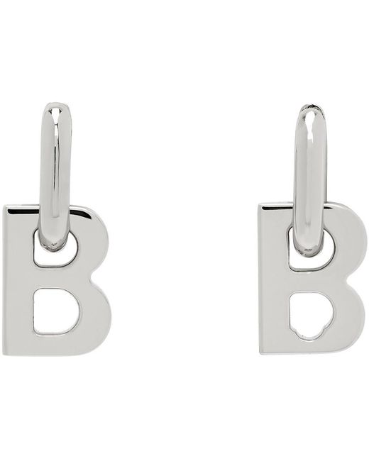 Balenciaga White Silver B Chain Xs Earrings