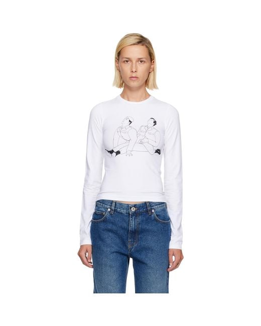 Jean Paul Gaultier White Stretch Cotton Jersey Long Sleeves Kamasutra T-Shirt