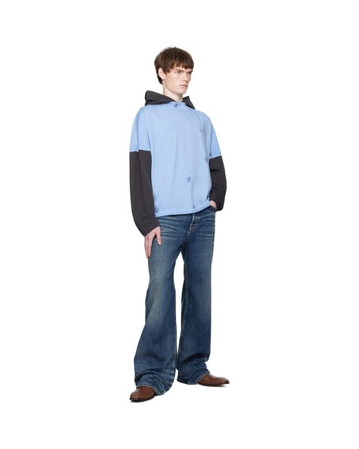 we11done Blue Painted Long-Sleeved Hoodie for men