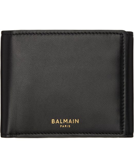 Balmain Black Smooth Leather Trifold Wallet for men