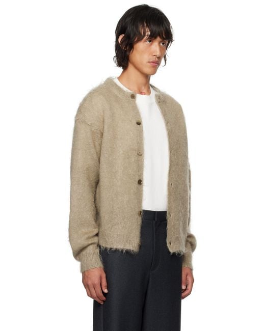 AURALEE Brushed Super Kid Mohair Cardigan in Natural for Men