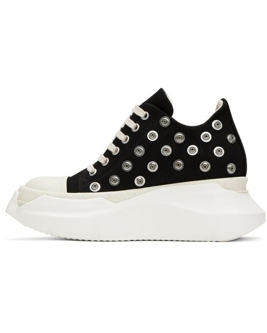Rick Owens Abstract Low Sneak Black Canvas Low Sneaker With Metal Snaps - Abstract Low Sneak