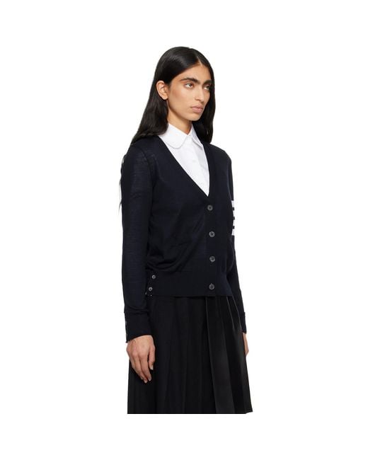 Thom Browne Black Merino Wool 4-Bar Relaxed Fit V-Neck Cardigan