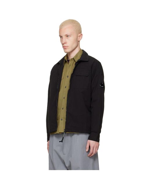 C P Company Black Organic Gabardine Zipped Lens Overshirt for men