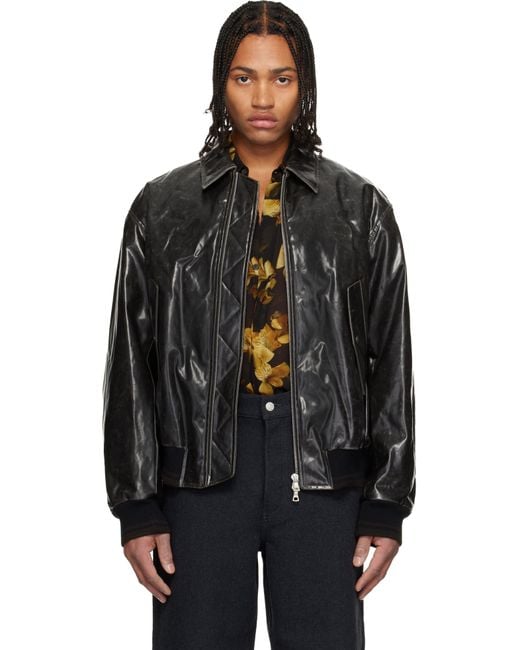 Dries Van Noten Black Padded Faux-Leather Bomber Jacket for men