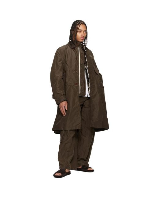 Sacai Black Khaki Treated Nylon Twill Coat for men
