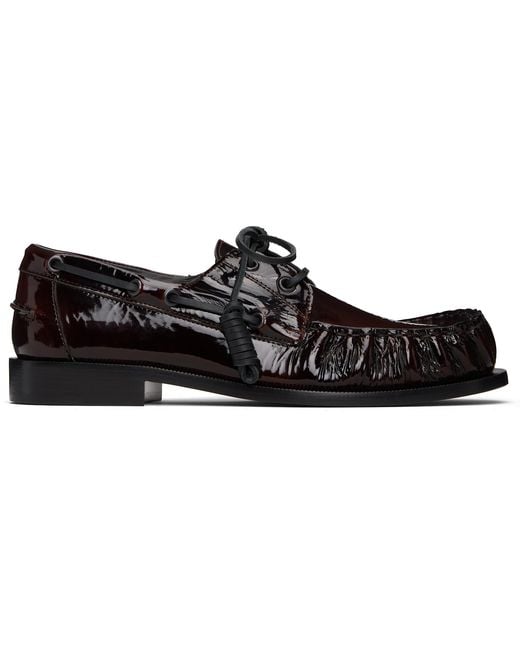 Dries Van Noten Black Patent Leather Boat Shoes for men