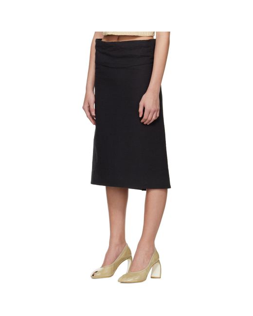 Tory Burch Black Molded Waistband Cotton Midi Skirt
