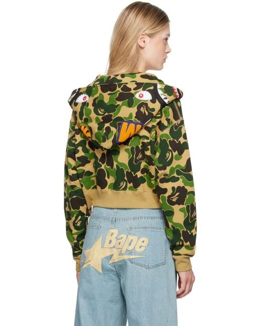 A Bathing Ape Khaki Abc Camo Crystal Stone Shark Hoodie in A Bathing Ape Khaki Abc Camo Crystal Stone Shark Hoodie in