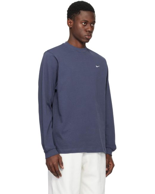 Nike Blue Embroidered Long Sleeve T-Shirt for men