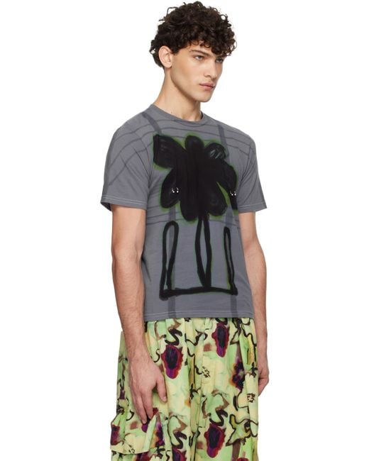 Collina Strada Black Plaid Pierced T-Shirt for men