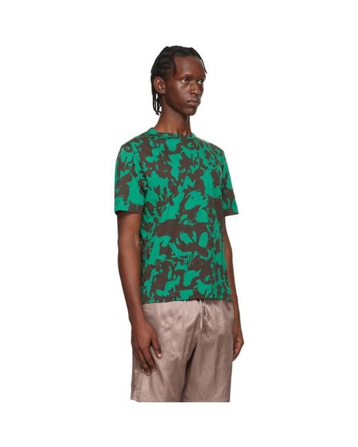 Dries Van Noten Green Printed Cotton T-Shirt for men