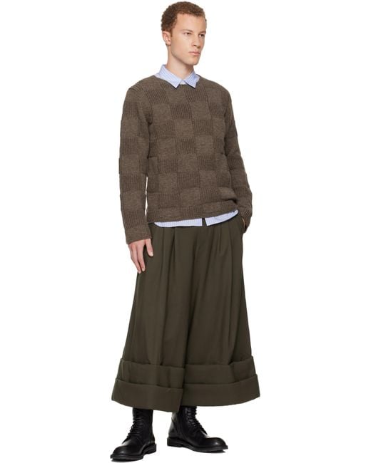 Comme des Garçons Brown Wool Checkerboard Crewneck Sweater for men