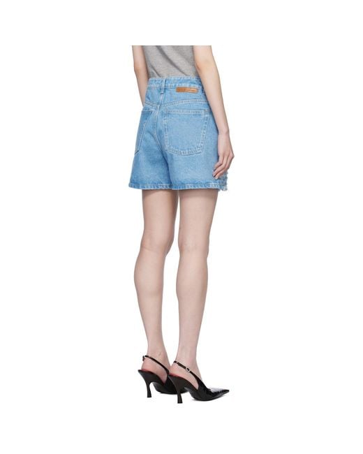 Stella McCartney Blue Mid-Rise Bouclé Denim Shorts