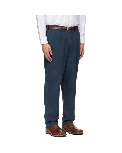 Barbour Blue Cotton Linen Relaxed Trousers for men
