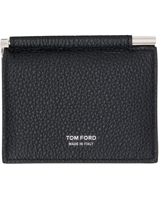 Tom Ford Black Soft Grain Leather Folding Money Clip Card Holder for men