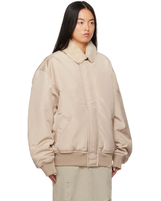 Acne Natural Beige Zip Faux-shearling Bomber Jacket