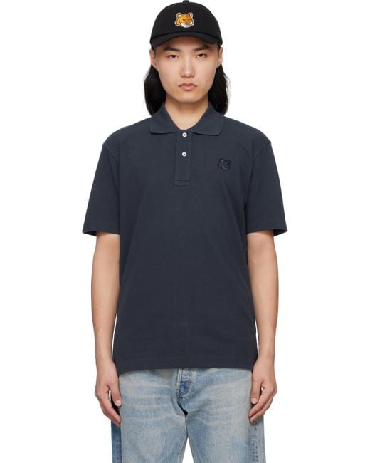 メンズ Maison Kitsuné ネイビー ボールド フォックスヘッド パッチ コンフォート ポロシャツ Black