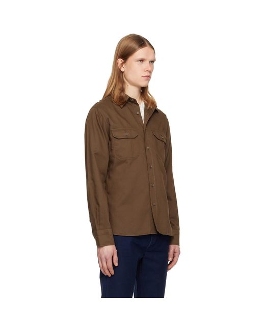 Tom Ford Black Cotton Linen Drill Military Shirt for men