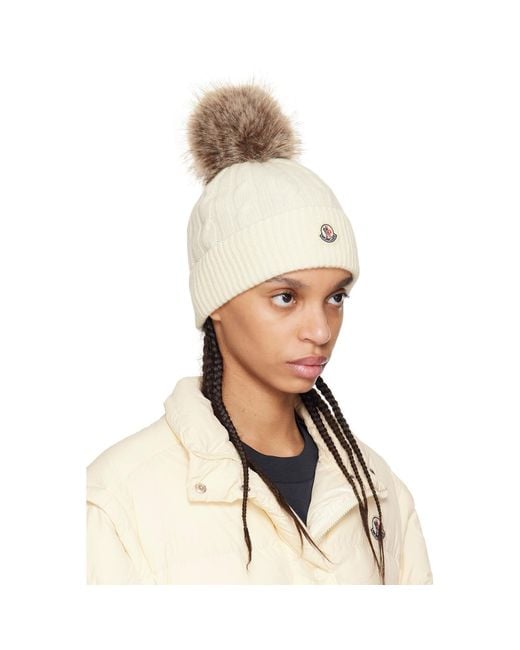 Moncler White Off- Wool & Cashmere Pom Pom Beanie