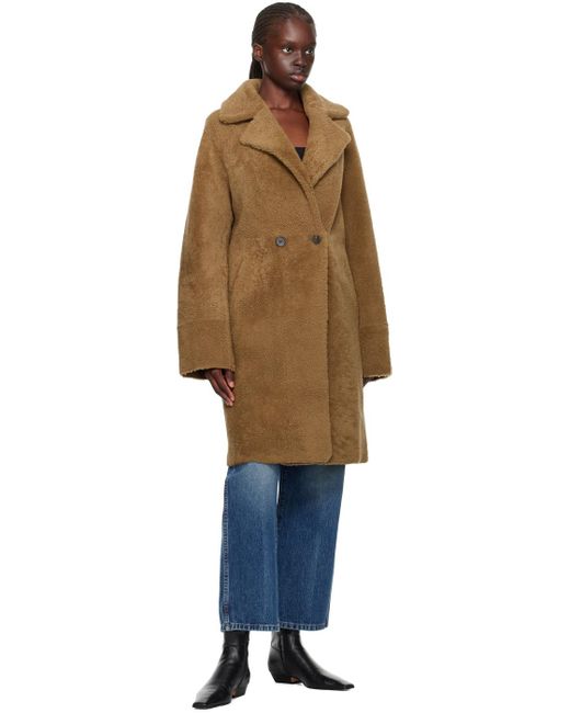 Manteau r versible brun en peau retourn e double boutonnage
