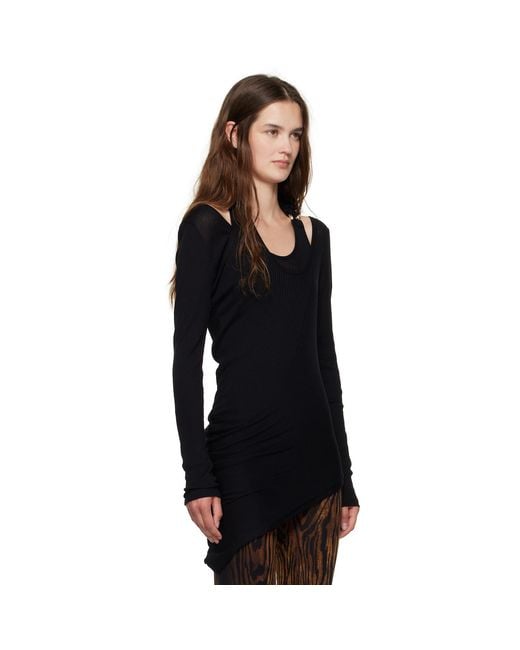 Jean Paul Gaultier Black Ribbed Twisted Double Layer Piercing T-Shirt
