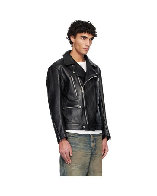 Neighborhood Black Leather Riders Jacket for men