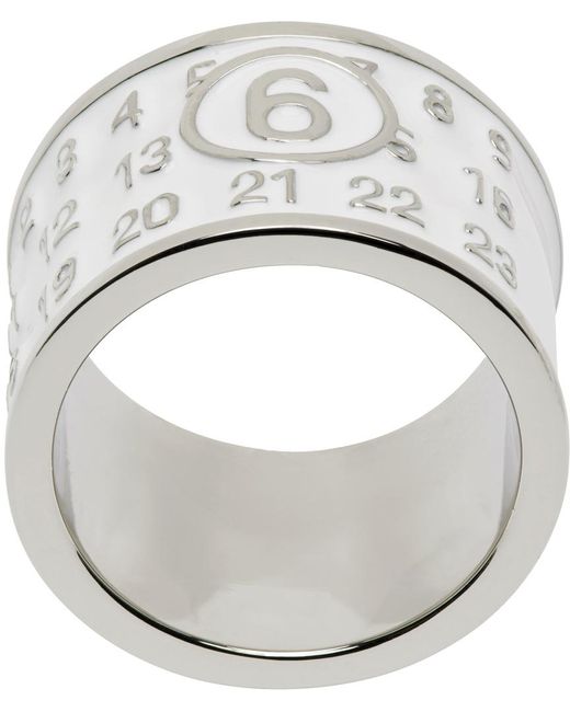 MM6 by Maison Martin Margiela Metallic Silver & White Wide Logo Ring for men