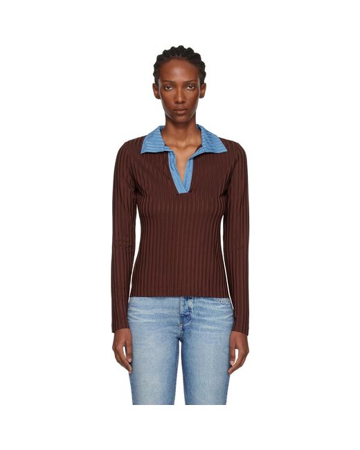 Rag & Bone Black Burgundy Natalia Colorblock Long Sleeve Polo