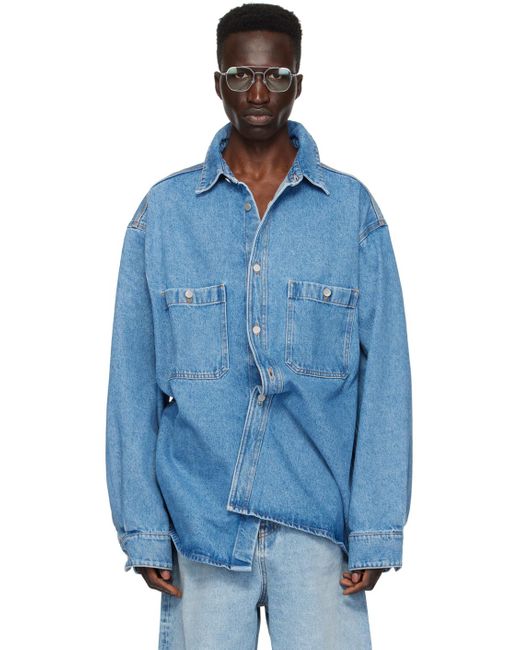 Chemise bleue en denim à poches plaquées Hed Mayner pour homme en coloris Blue
