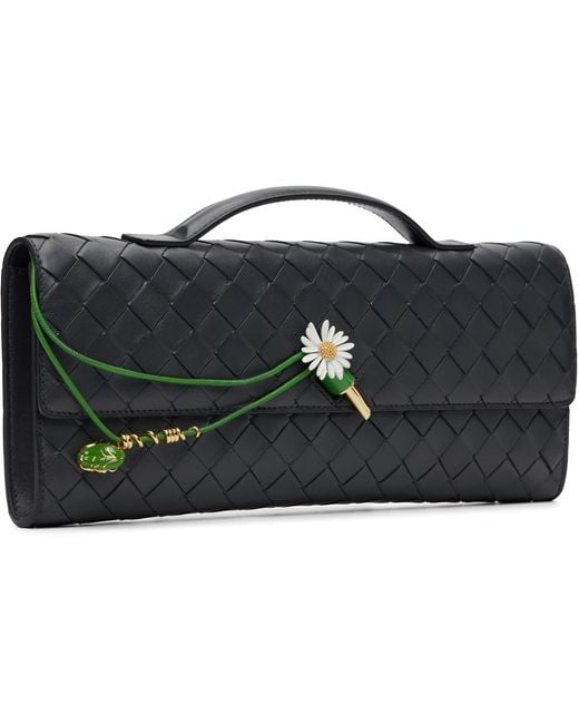 Bottega Veneta Black Daisy Closure Andiamo Clutch