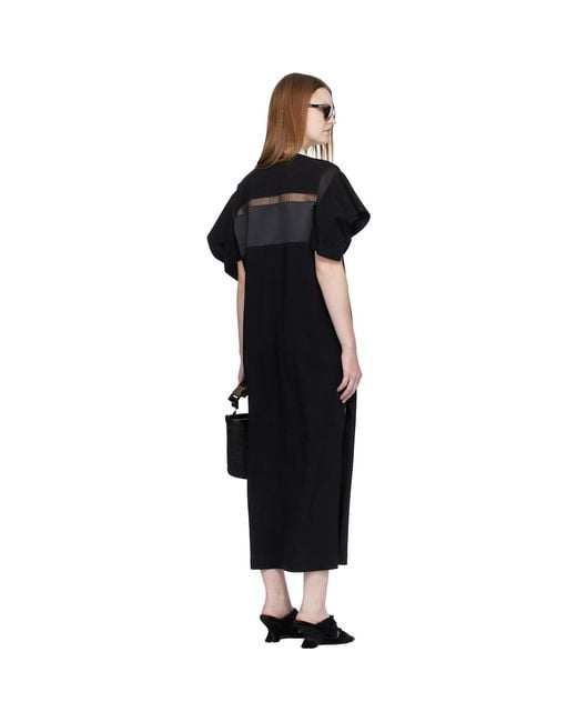 Sacai Black Cotton Jersey Midi Dress