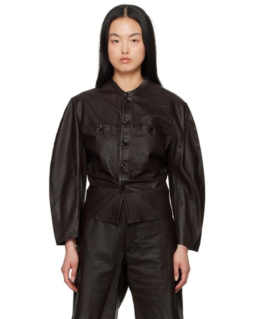 Lemaire Black Curved Sleeve Leather Jacket
