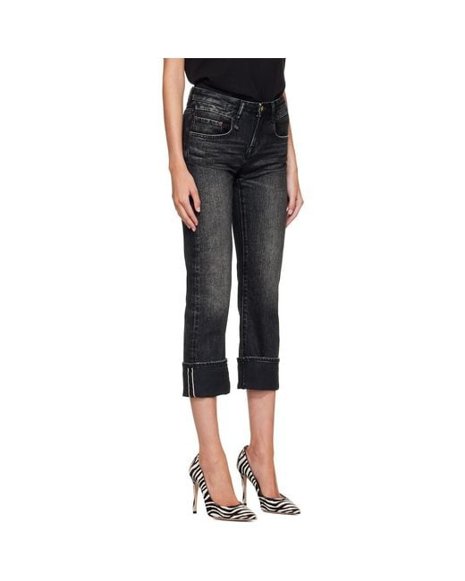 R13 Black Cuffed Boy Straight Jeans