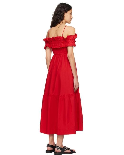 Ganni Red Smock Midi Dress