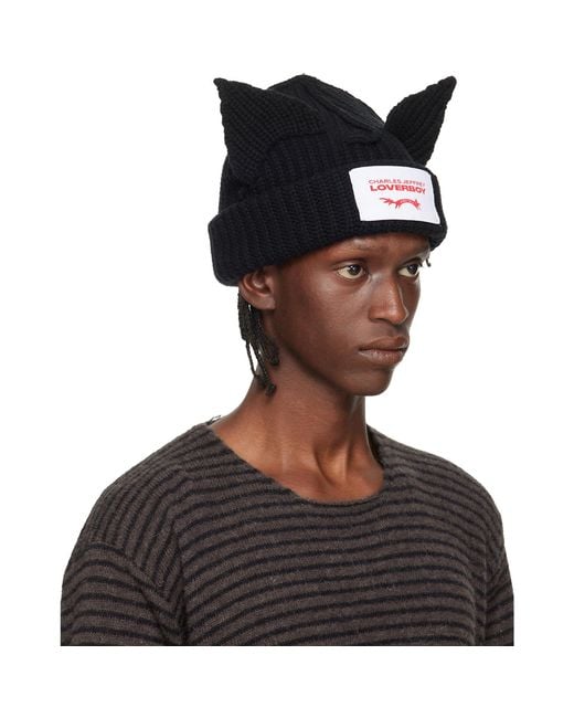 Charles Jeffrey Black Chunky Ears Beanie for men