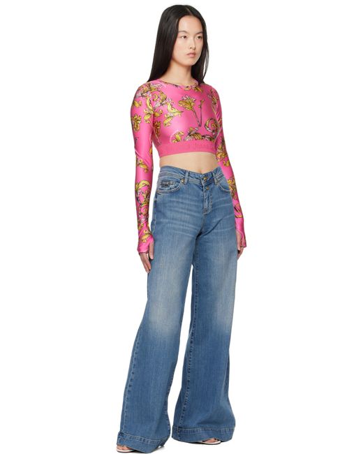 Versace Jeans Couture ピンク アウトライン バロッコ クロップド Tシャツ Red