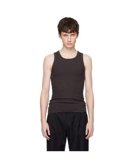 Seventh Black Base Rib Tank Top for men